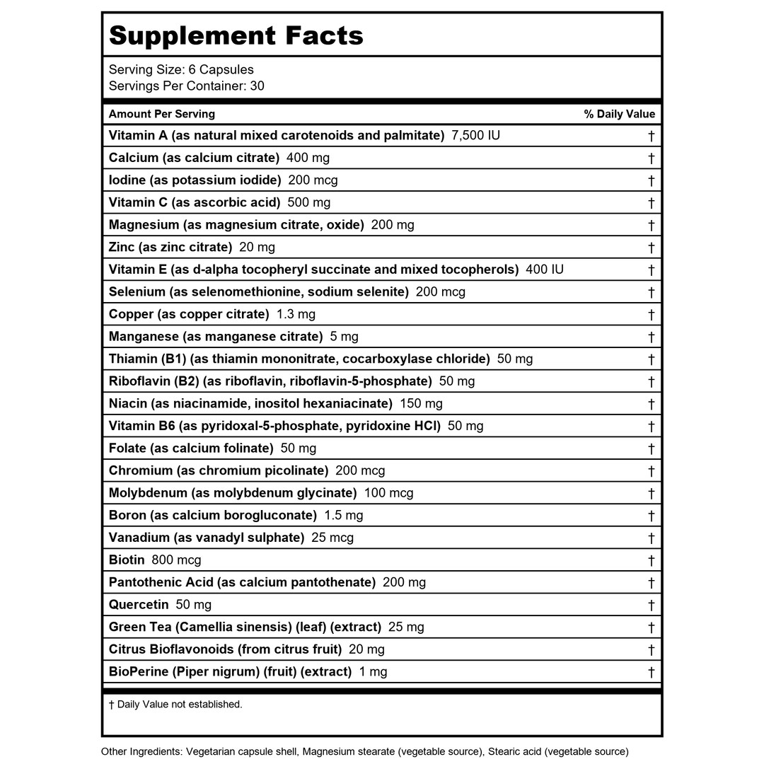 Biotics Research ProMulti-Plus 180 Capsules - Supplement Facts panel
