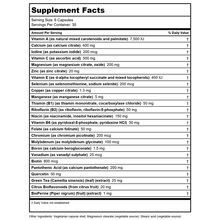 Biotics Research ProMulti-Plus 180 Capsules - Supplement Facts panel