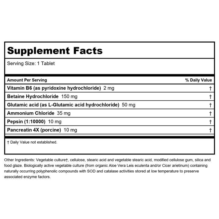 Biotics Research Hydro-Zyme 250 Tablets - Supplement Facts panel