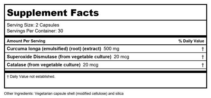 Biotics Research CurcumRx 60 Capsules - Supplement Facts panel