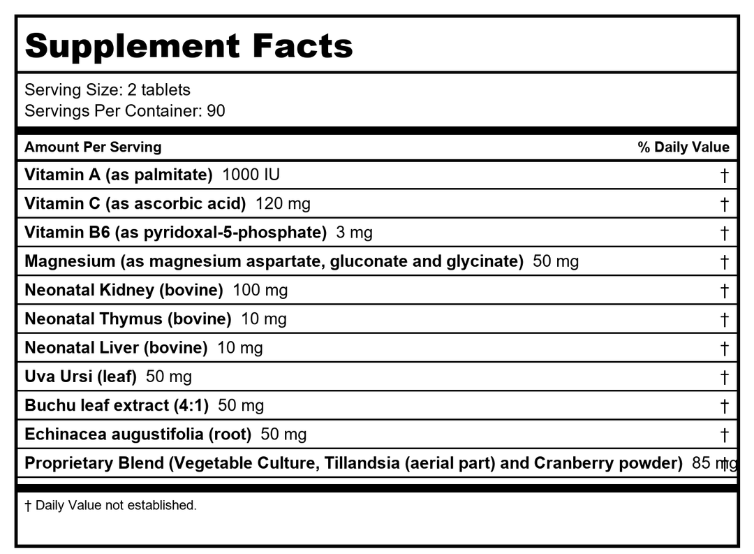 Biotics Research Renal Plus 180 Tablets - Supplement Facts panel