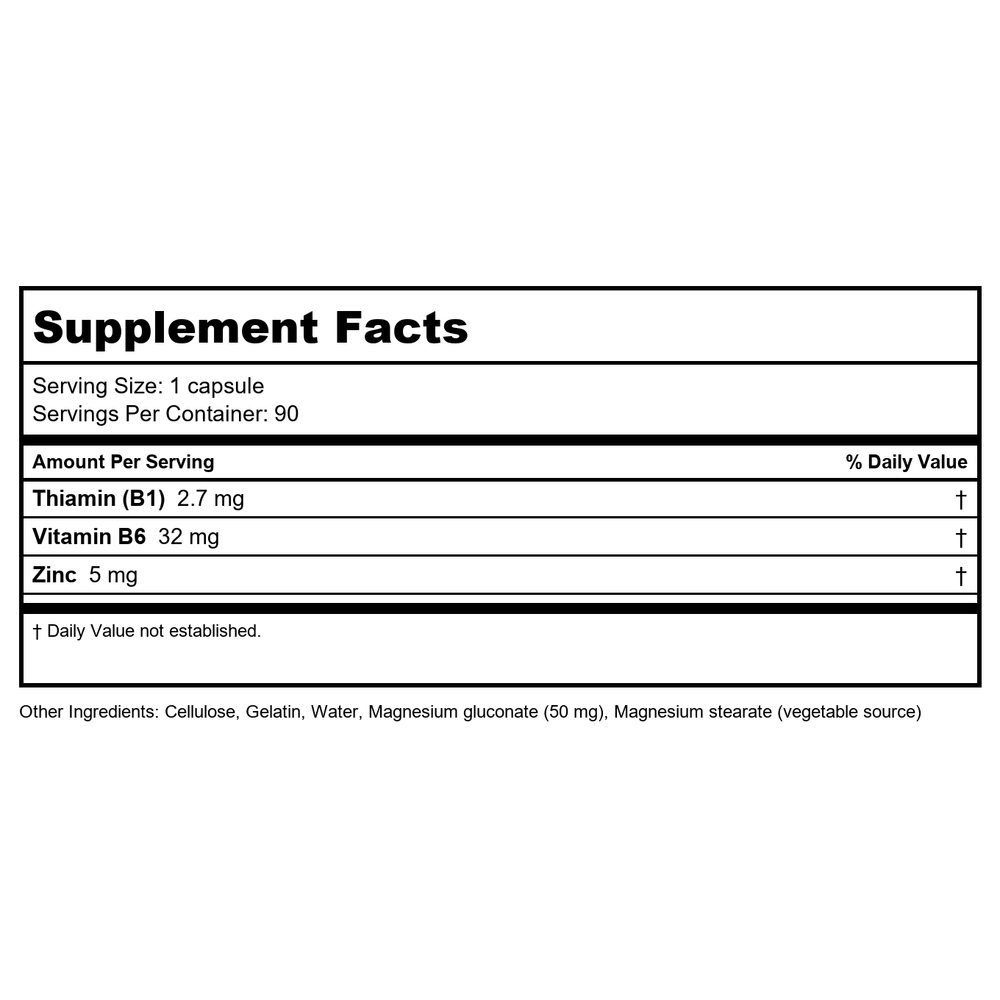 Biotics Research B6/B1 Plus Zinc 90 Capsules - Supplement Facts panel