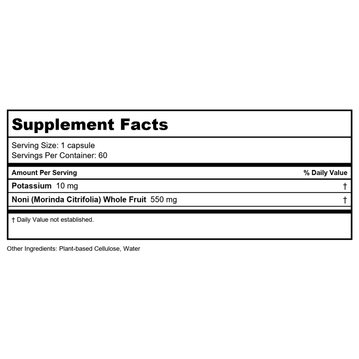 American Nutriceuticals Noni 60 Vcaps - Supplement Facts panel