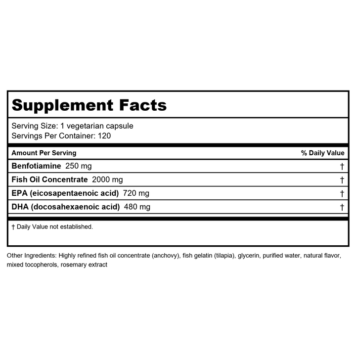 Life Extension Mega Benfotiamine 250mg 120 Vcaps - Supplement Facts panel