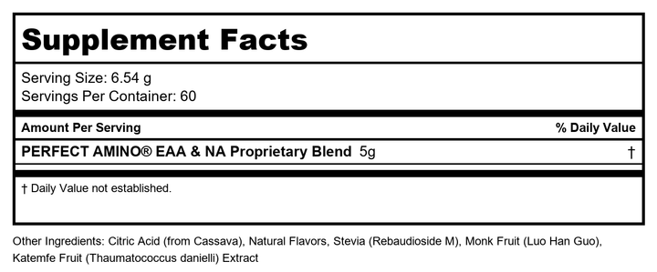 BodyHealth PerfectAminoXP Lemon Lime 480 Grams 60 Servings - Supplement Facts panel