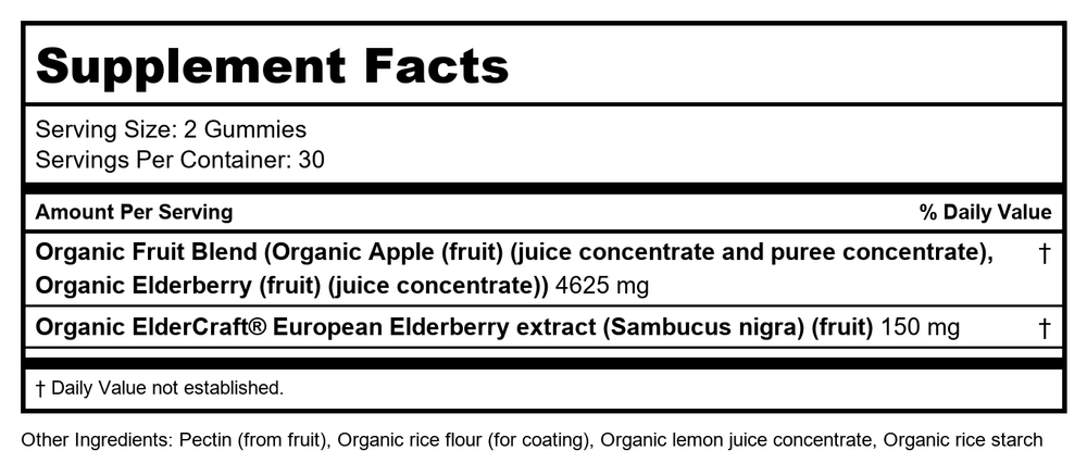 New Chapter Organic Elderberry Gummies 60 Count - Supplement Facts panel