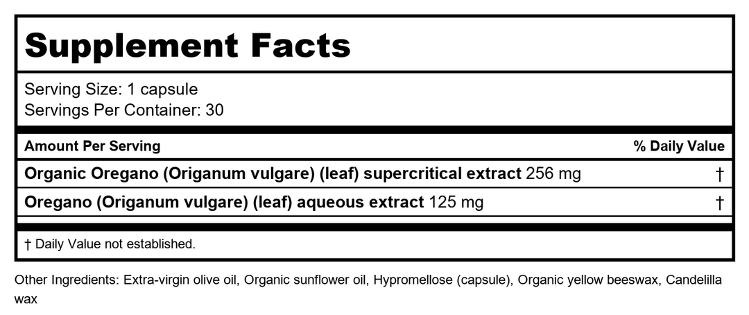 New Chapter Oregano Force 30 Vcaps - 3 Pack - Supplement Facts panel