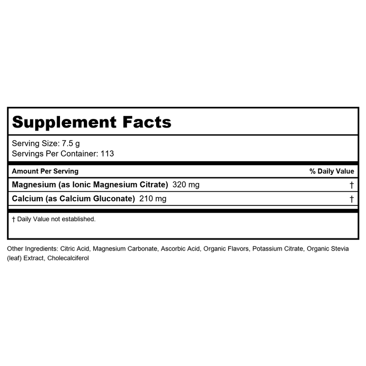 Natural Vitality Calm Plus Calcium Raspberry Lemon 16oz - 2 Pack - Supplement Facts panel