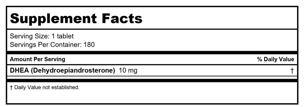Biotics Research DHEA 10mg 180 Tablets - Supplement Facts panel