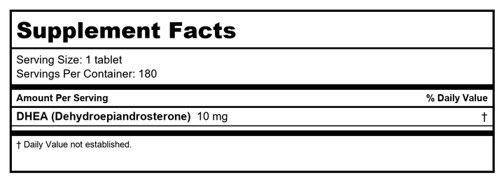 Biotics Research DHEA 10mg 180 Tablets - Supplement Facts panel