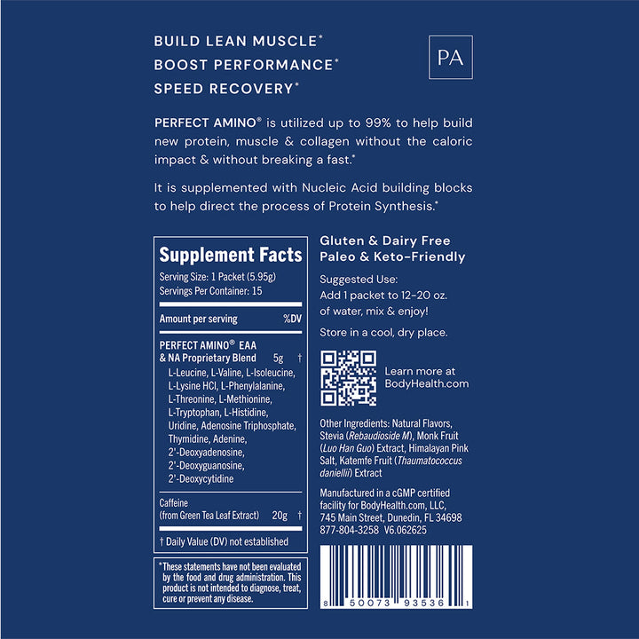 BodyHealth PerfectAminoXP Mocha Boost 186 Grams 30 Servings - - Supplement Facts panel