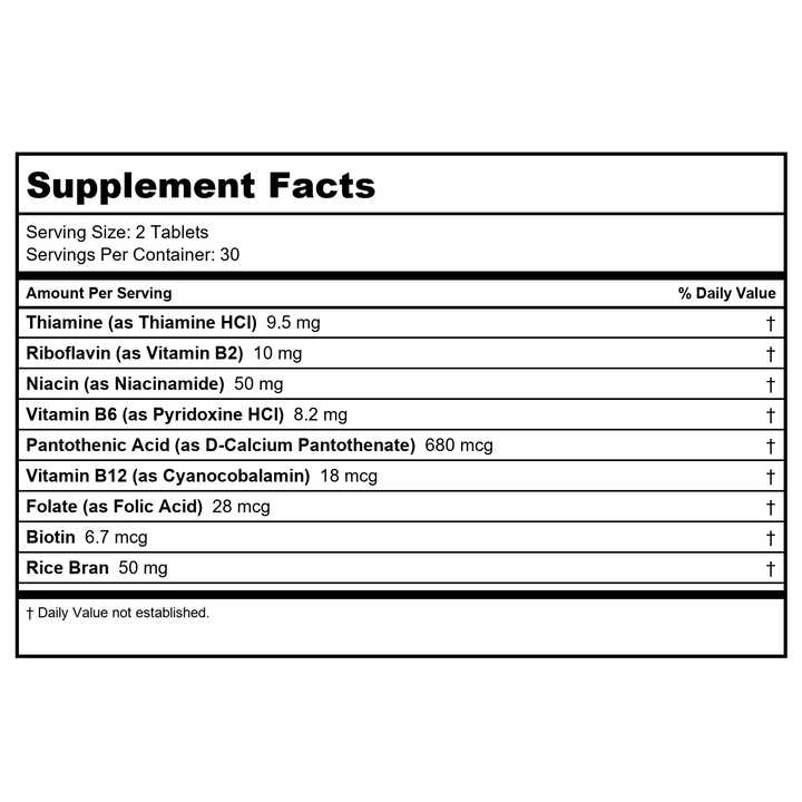Thompson B Complex Plus Rice Bran 60 Tablets - Supplement Facts panel
