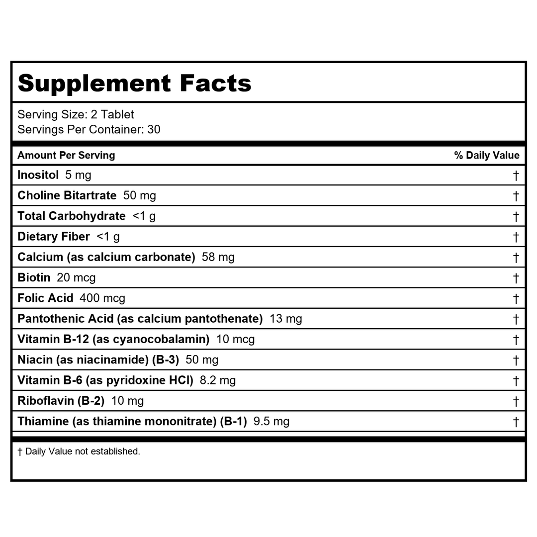 Thompson B Complex Plus Rice Bran 60 Tablets - 3 Pack - Supplement Facts panel