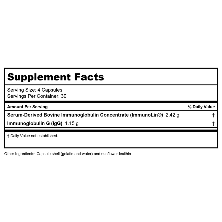 Biotics Research Immuno-gG 100 Capsules - Supplement Facts panel