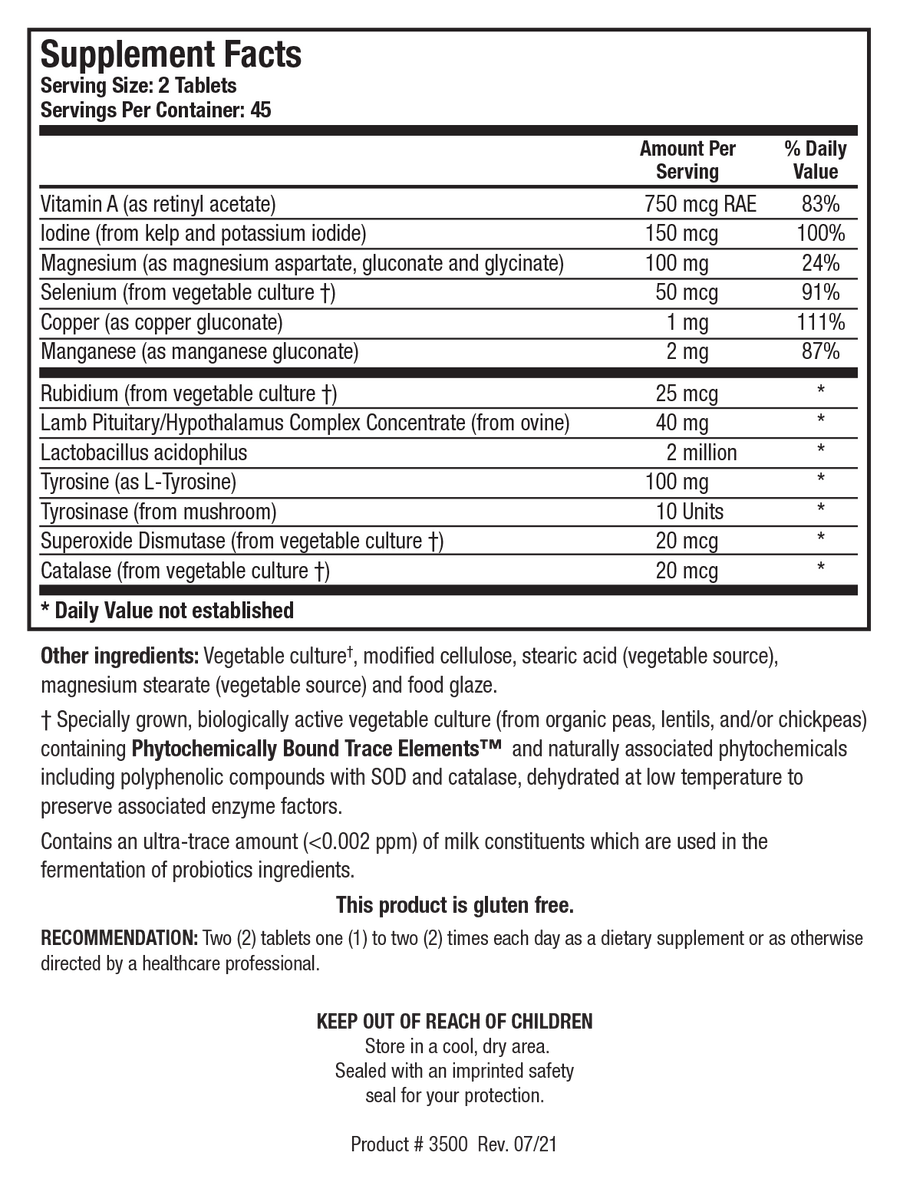Biotics Research Thyrostim 90 Tablets - Supplement Facts panel
