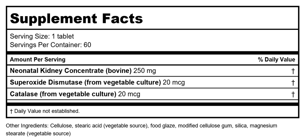 Biotics Research Cytozyme-KD 60 Tablets - Supplement Facts panel
