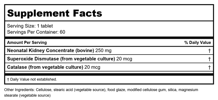 Biotics Research Cytozyme-KD 60 Tablets - Supplement Facts panel