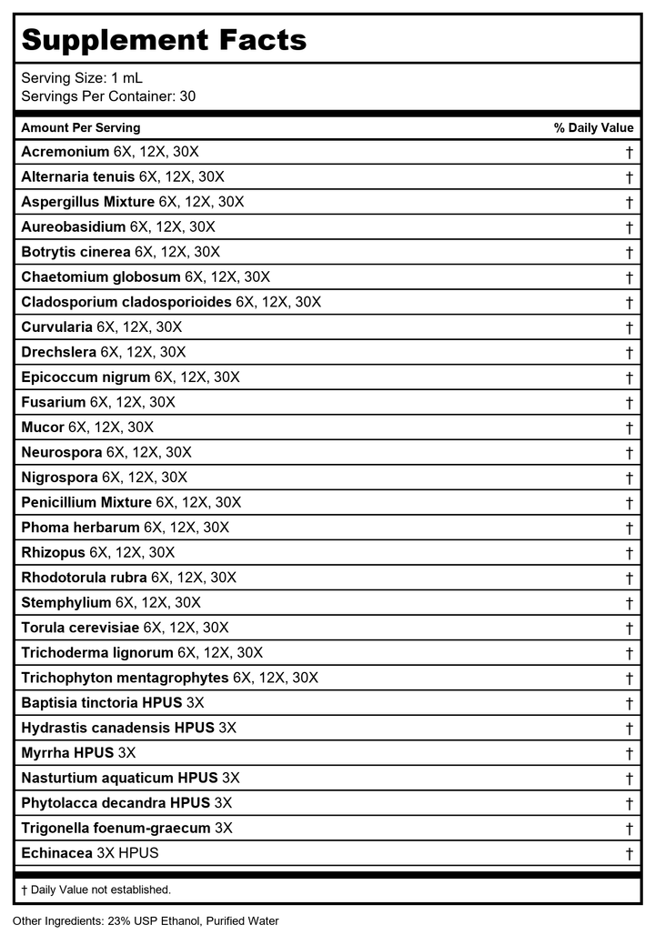 Progena Allergena Mold Mix 1oz - Supplement Facts panel