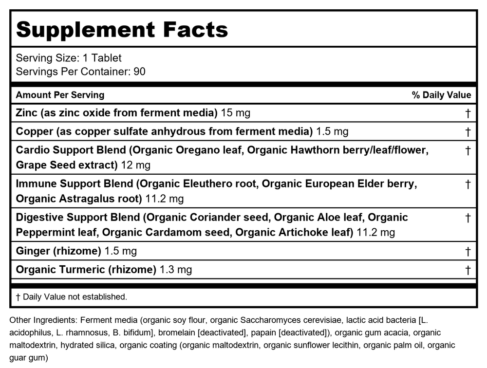 New Chapter Zinc Complex 90 Tablets - Supplement Facts panel
