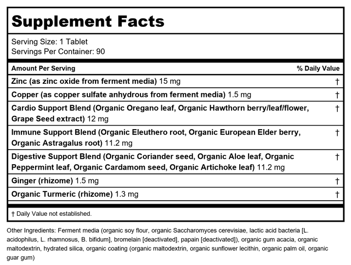 New Chapter Zinc Complex 90 Tablets - Supplement Facts panel