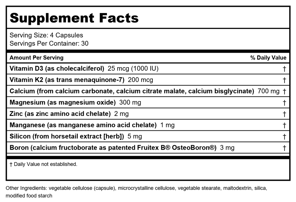 Life Extension Bone Restore With Vitamin K2 120 Capsules - Supplement Facts panel
