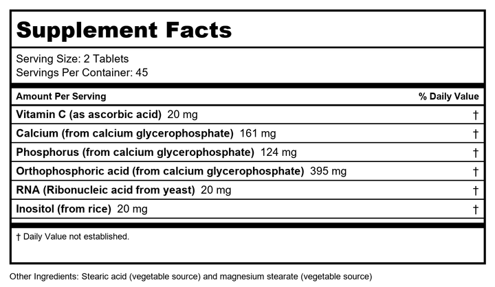 Biotics Research Super Phosphozyme 90 Tablets - Supplement Facts panel