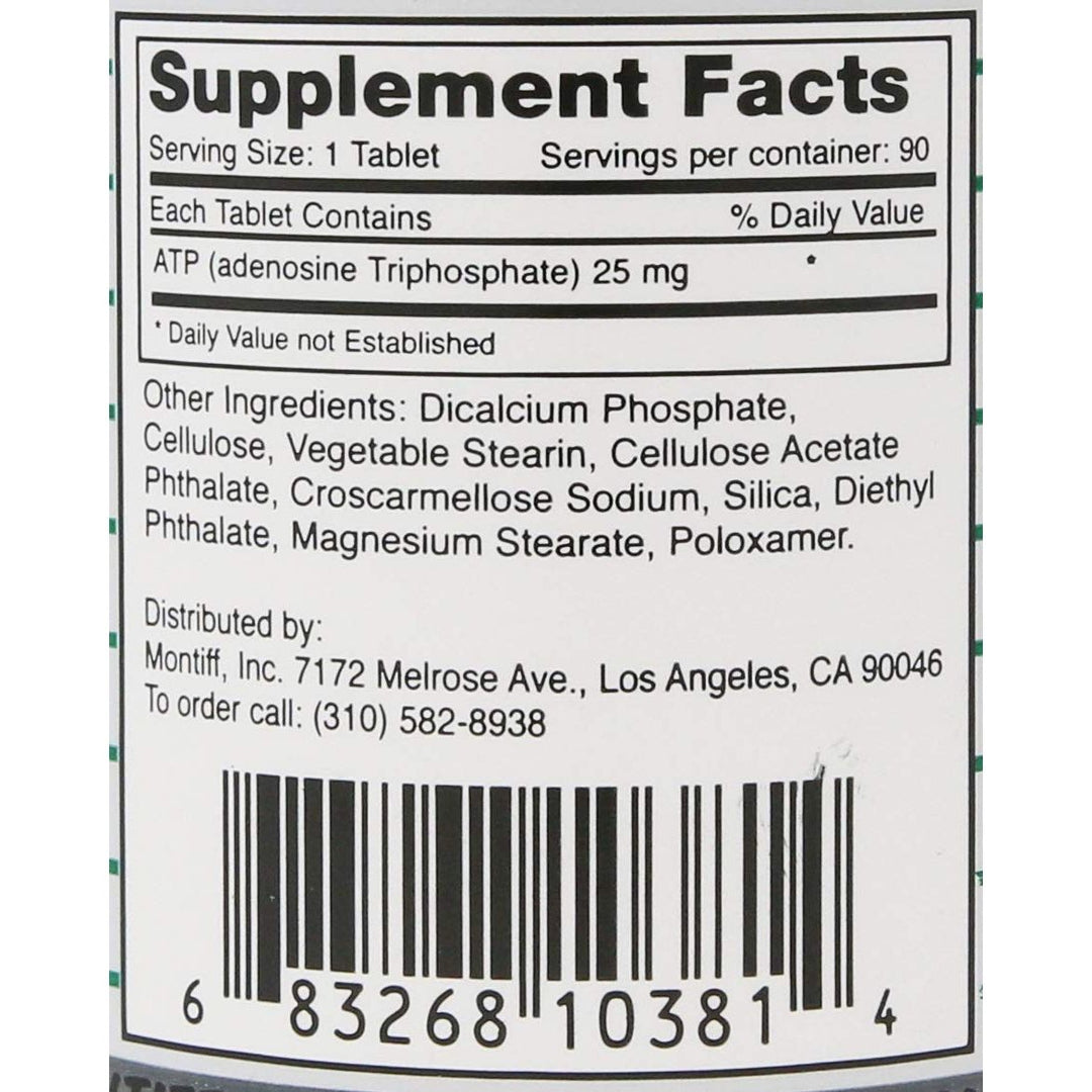 Montiff A.T.P. 25mg 90 Tablets - Supplement Facts panel