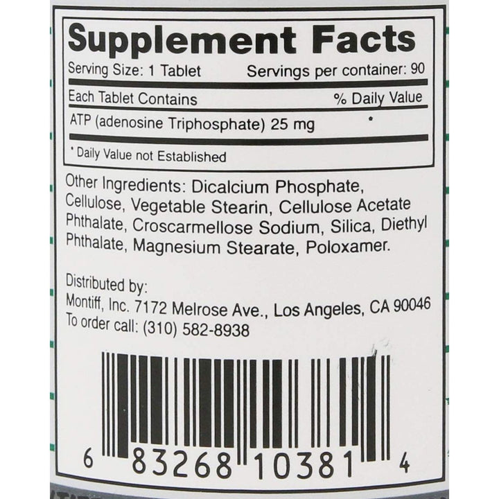 Montiff A.T.P. 25mg 90 Tablets - Supplement Facts panel
