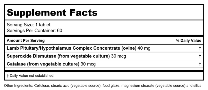 Biotics Research Cytozyme-PT/HPT 60 Tablets - Supplement Facts panel