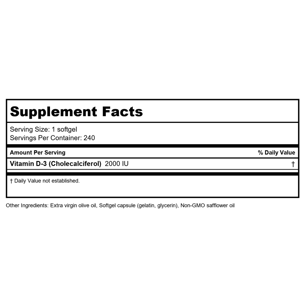 Nature's Life D-3 2000 IU 240 Softgels    10457 - Supplement Facts panel