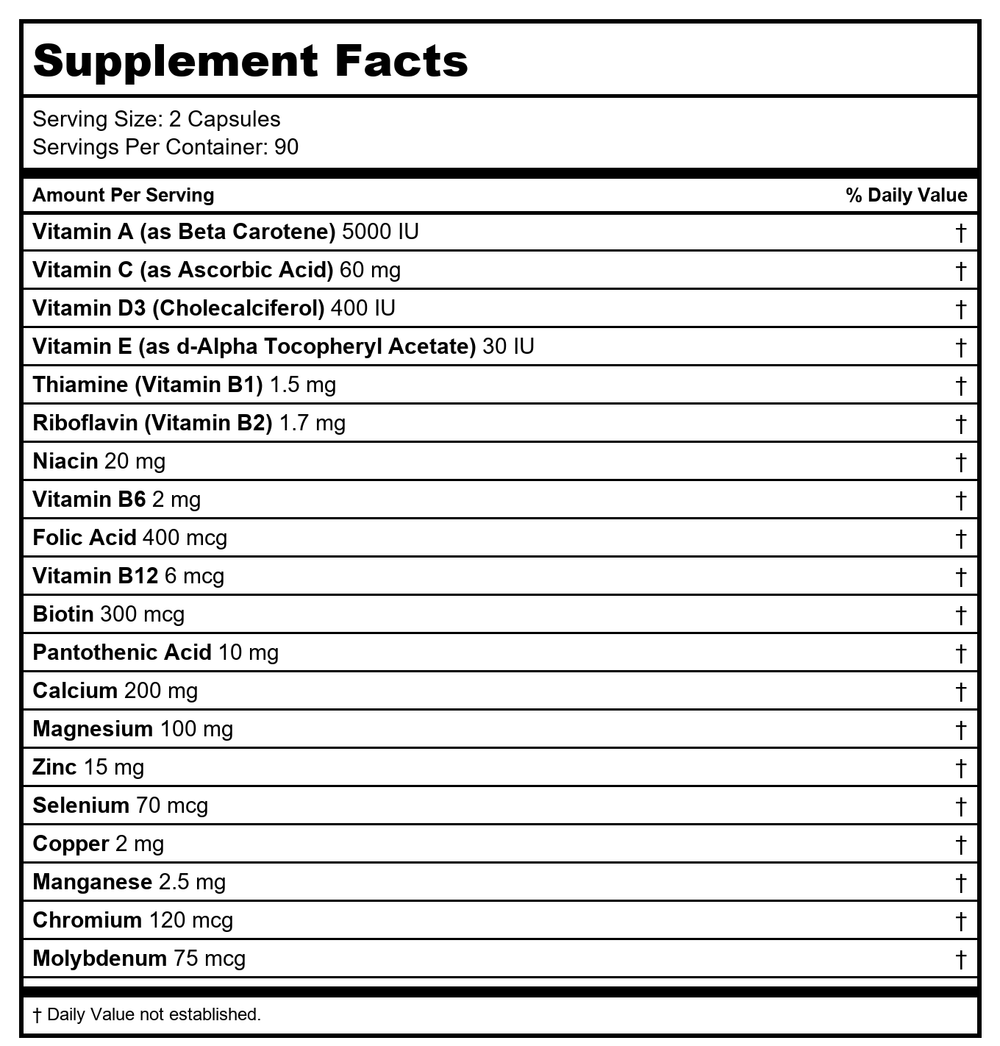 Progena Pro Vite Plus 180 Capsules - Supplement Facts panel