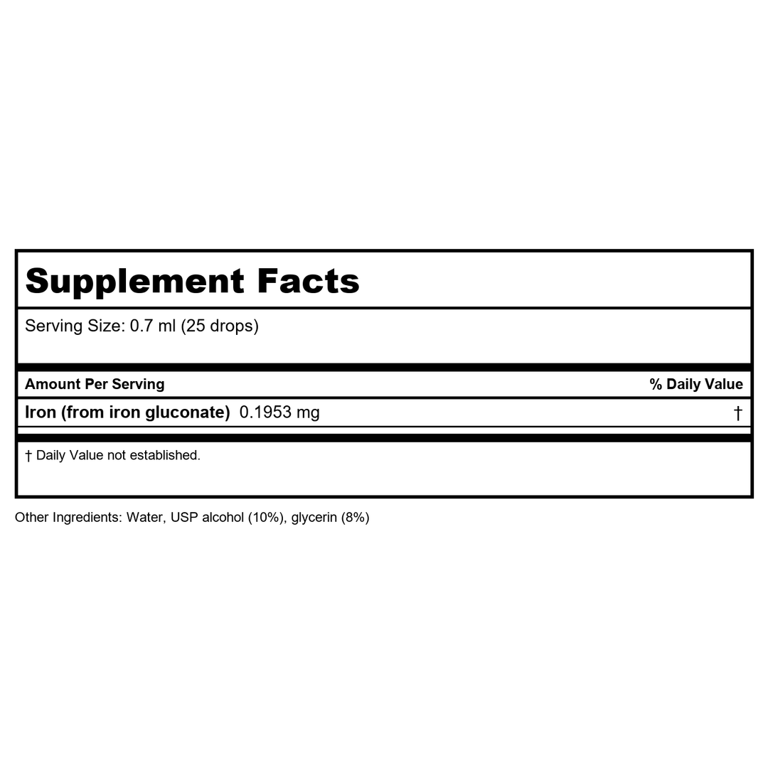 Professional Formulas FE-Iron 2oz - Supplement Facts panel