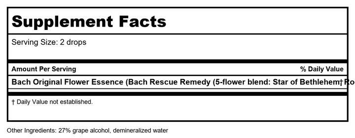 Bach Rescue Sleep Dropper 20ml - Supplement Facts panel