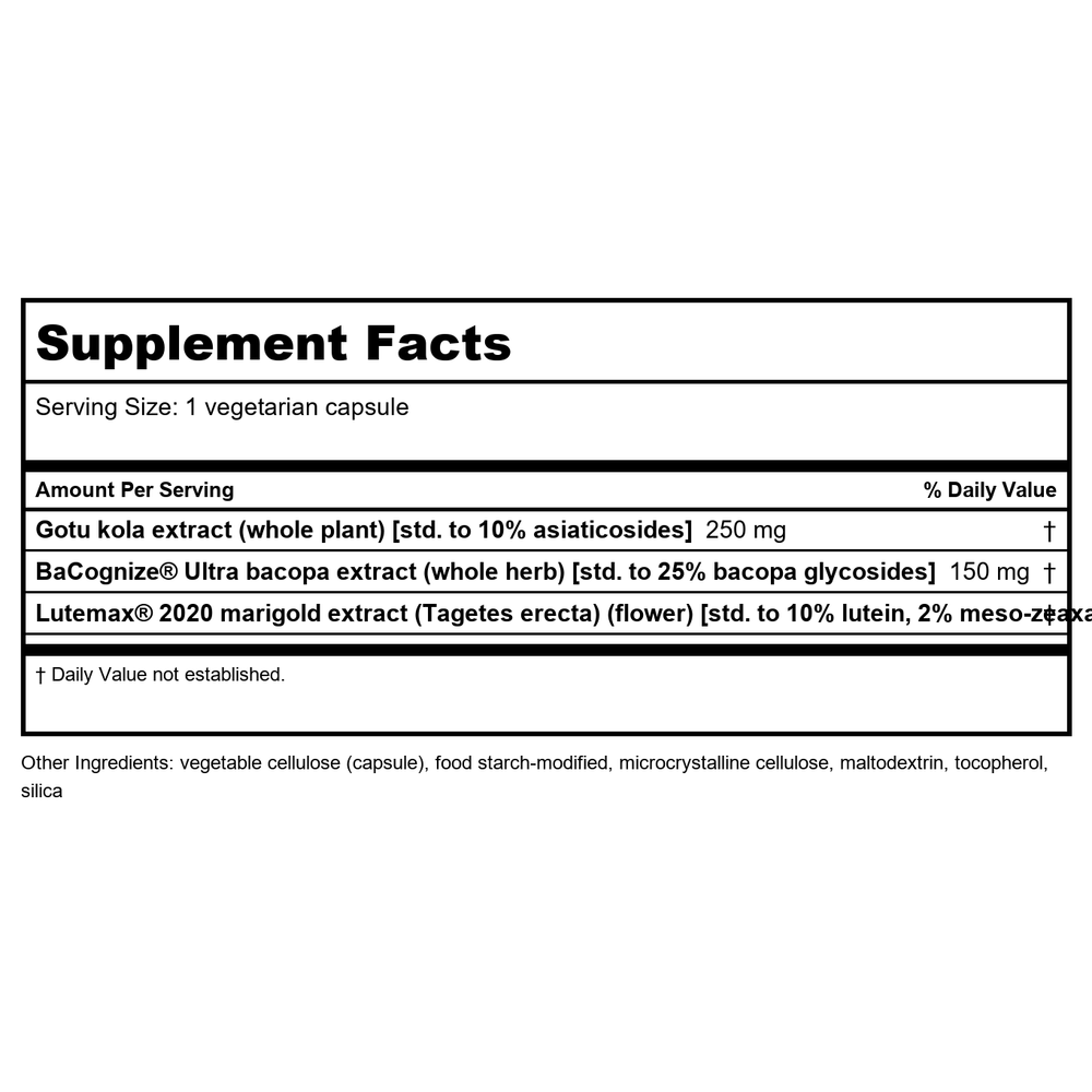Life Extension Quick Brain Nootropic 30 Vcaps - Supplement Facts panel