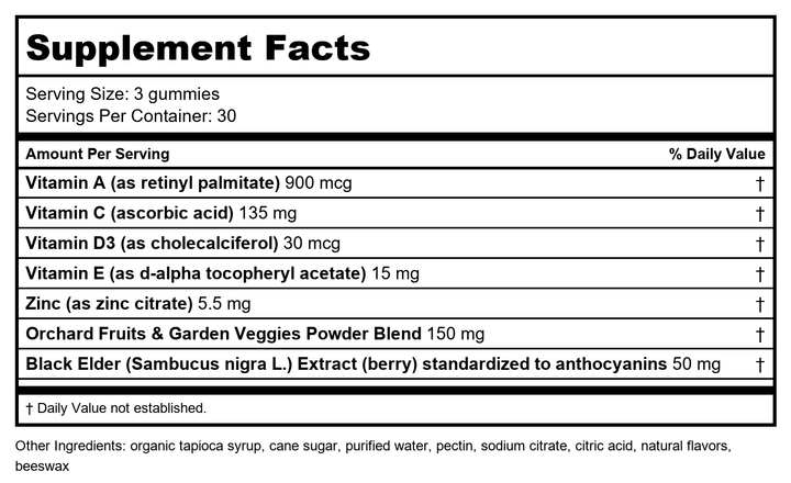 Nature’s Way Immune Power Gummies Strawberry-Orange 90 Count - Supplement Facts panel