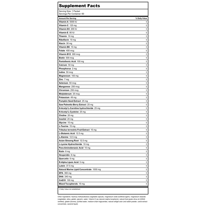 NuMedica Foundation Essentials For Men 60 Packets - Supplement Facts panel