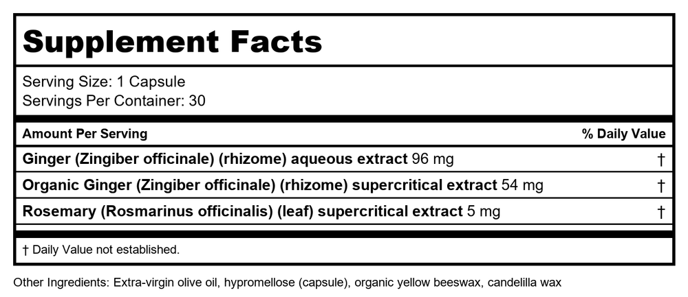 New Chapter Ginger Force 30 Vcaps - Supplement Facts panel