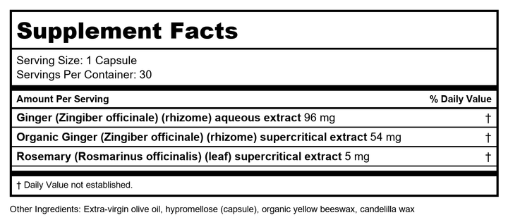 New Chapter Ginger Force 30 Vcaps - Supplement Facts panel