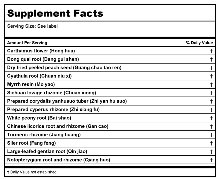 Kan Herb Traditionals Drive Out Stasis 1oz - Supplement Facts panel