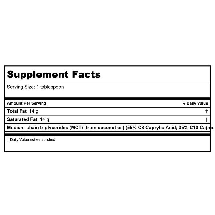 NuMedica MCT Oil USP 16oz - - Supplement Facts panel