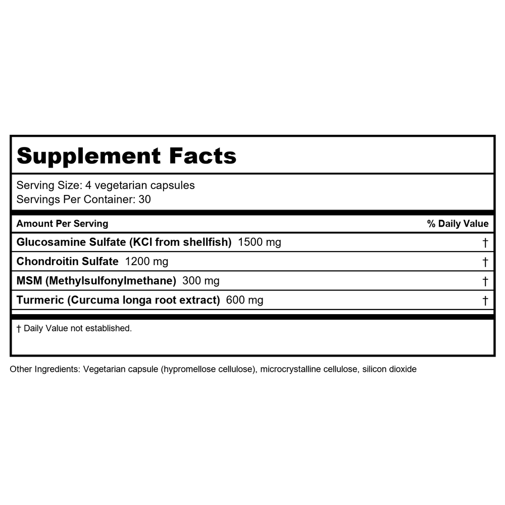 Thompson Glucosamine Chondroitin w/MSM & Turmeric 120 Vcaps   27501 - Supplement Facts panel