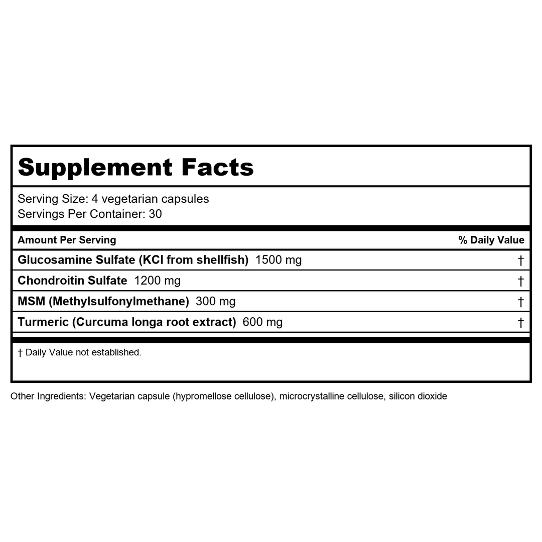 Thompson Glucosamine Chondroitin w/MSM &amp; Turmeric 120 Vcaps   27501 - Supplement Facts panel