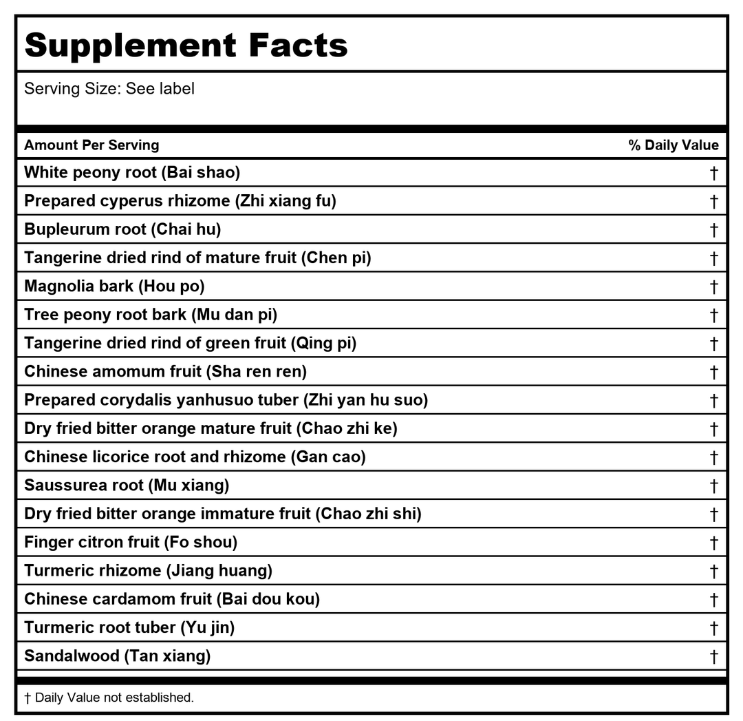 Kan Herb Traditionals Liver Flow 1oz - Supplement Facts panel