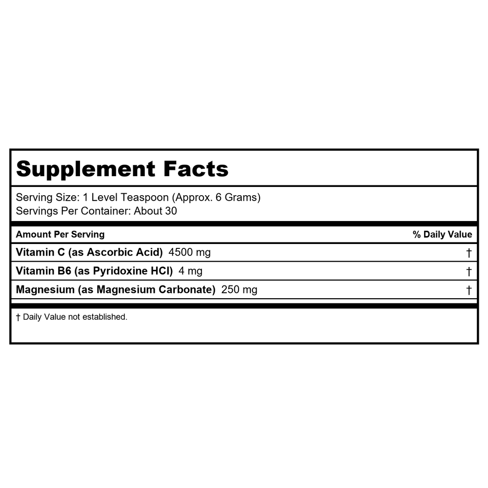 Life Extension Effervescent Vitamin C Magnesium Crystals 180 Grams - Supplement Facts panel