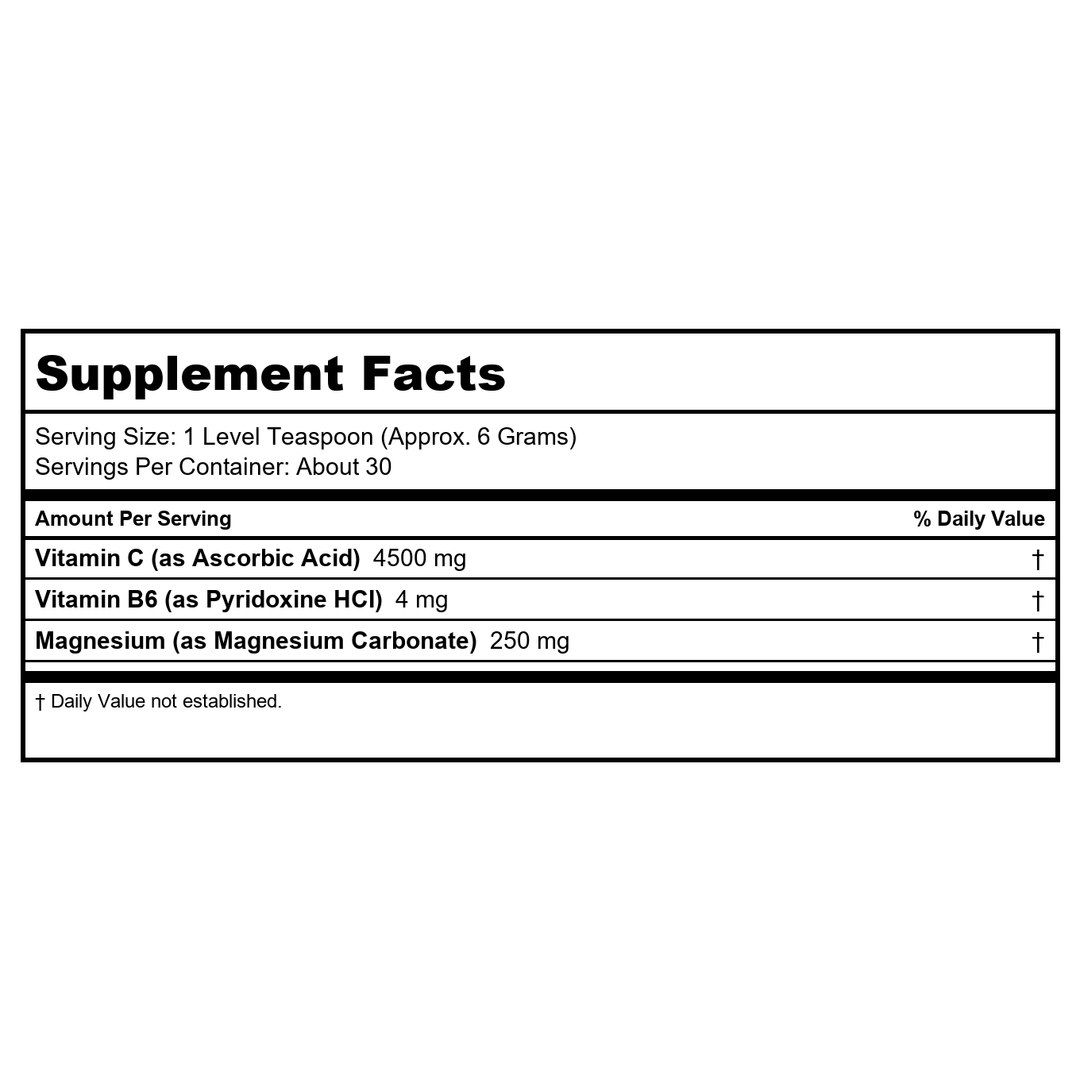 Life Extension Effervescent Vitamin C Magnesium Crystals 180 Grams - Supplement Facts panel