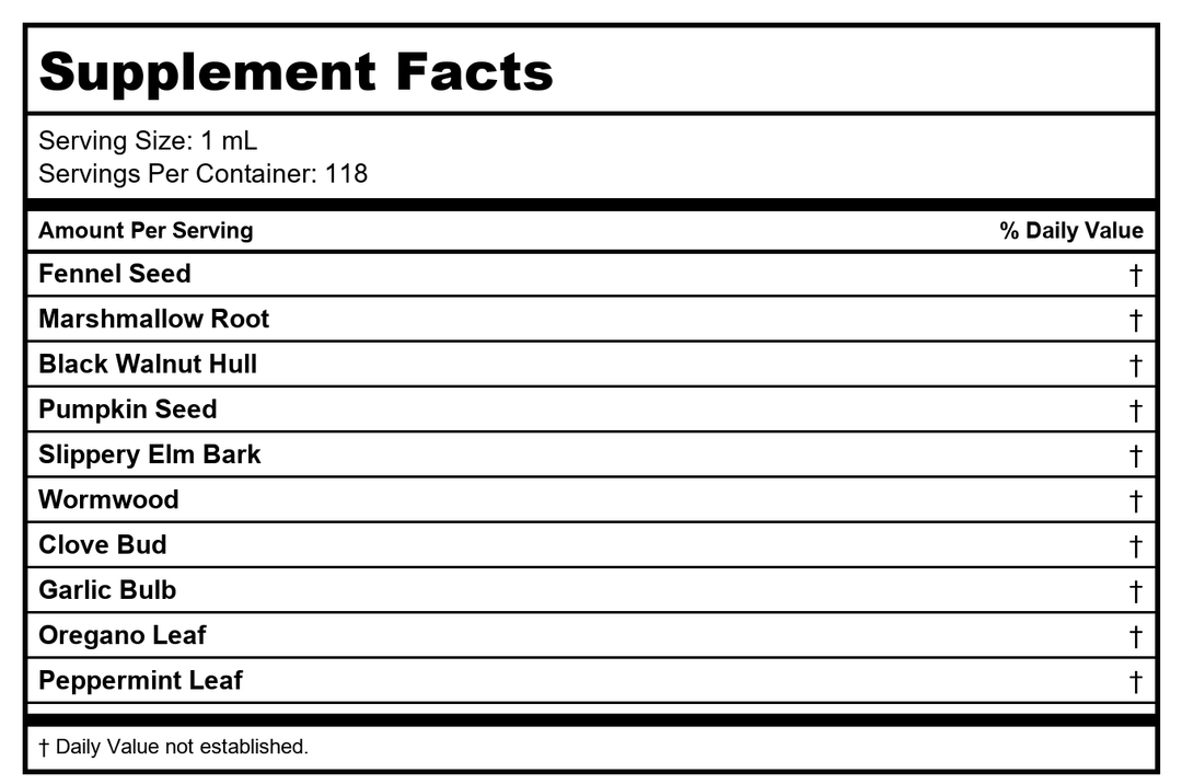 Zahler ParaGuard 4oz - Supplement Facts panel