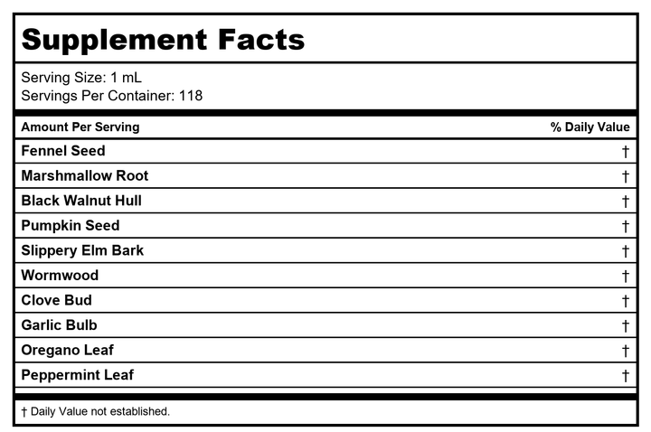 Zahler ParaGuard 4oz - Supplement Facts panel