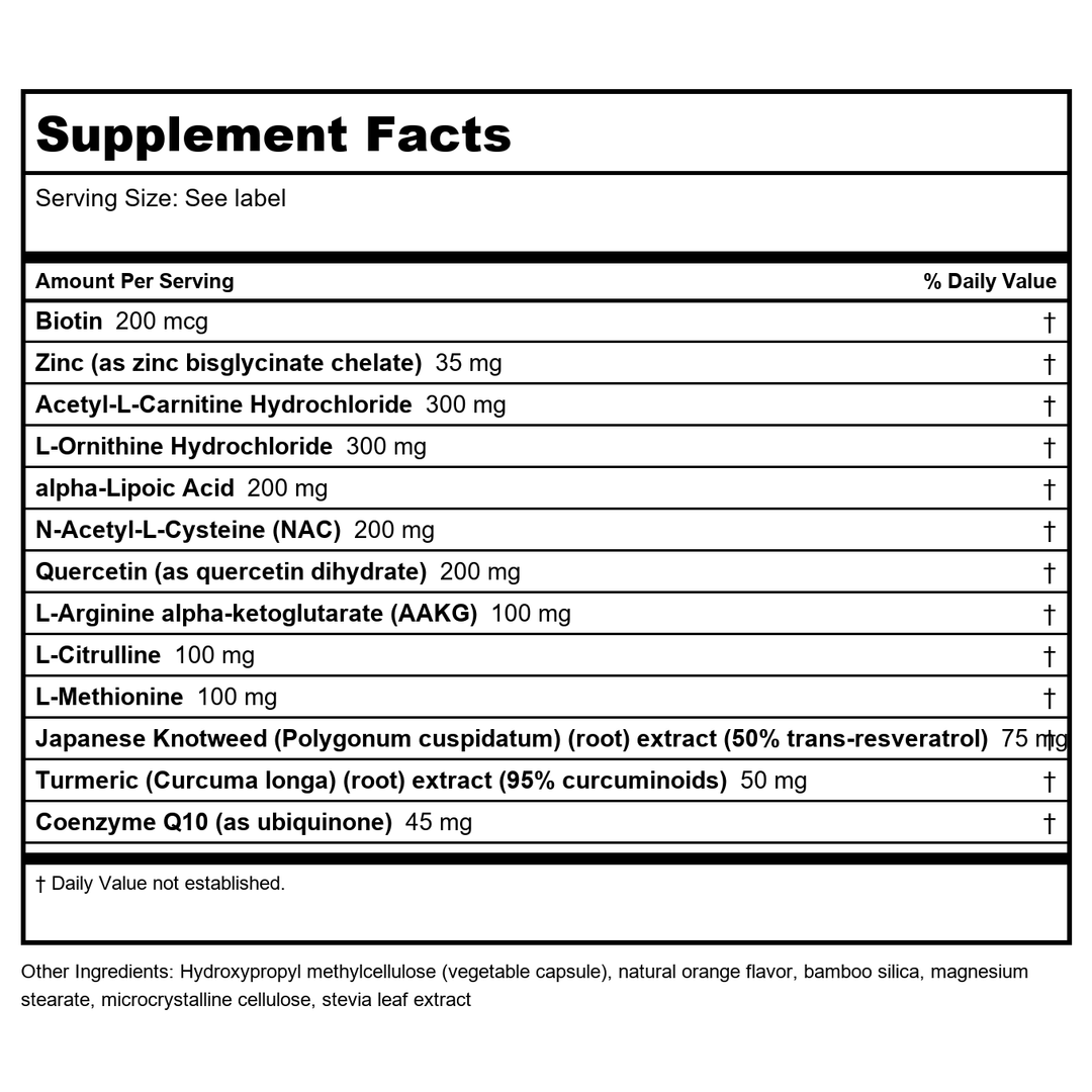 NuMedica Mitochondrial Recharge 90 Vcaps - Supplement Facts panel