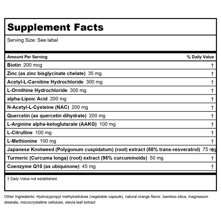 NuMedica Mitochondrial Recharge 90 Vcaps - Supplement Facts panel