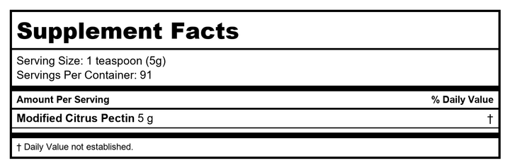 EcoNugenics PectaSol Modified Citrus Pectin Lime 19.44 Ounces - EQ0043 - Supplement Facts panel